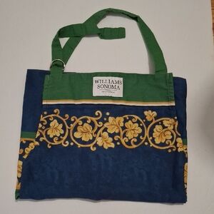 Williams Sonoma Navy, Green, and Yellow Floral Scroll APRON